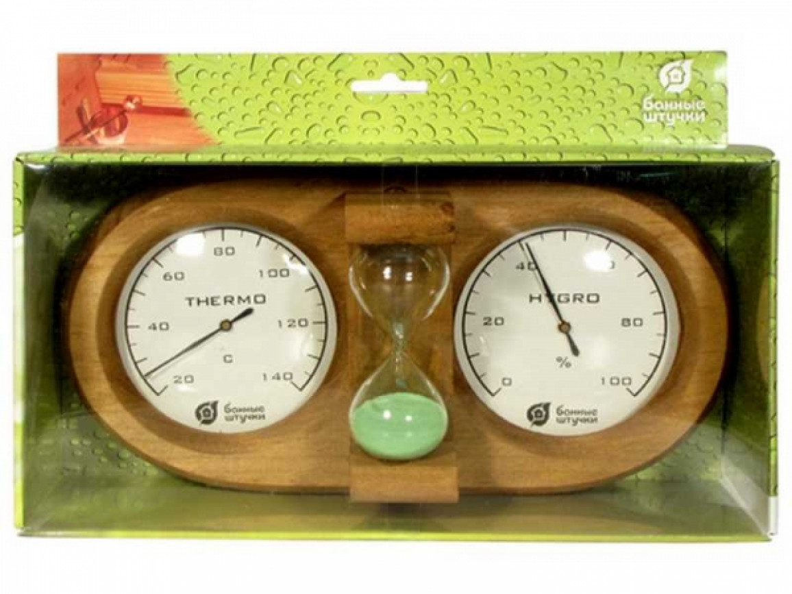 Термометр с гигрометром "Банная станция с песочными часами"